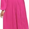 Connecteri  Womens V Neck Flowy Ruffle Pleated Casual Fall Dress