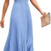 Connecteri?Womens Midi Summer V Neck Swiss Dot Ruffle Sleeveless A Line Beach Sun Dress