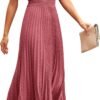Connecteri?Womens Midi Summer V Neck Swiss Dot Ruffle Sleeveless A Line Beach Sun Dress