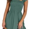 Connecteri  Womens Summer Casual Sleeveless Square Neck Smocked Ruffle Backless Boho Mini Dress 2024 Trendy Short Sundress