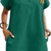 Connecteri  Womens Cotton Shirt Dress Summer Casual Short Sleeve Button Down Beach Cover Up Shirts with Pockets