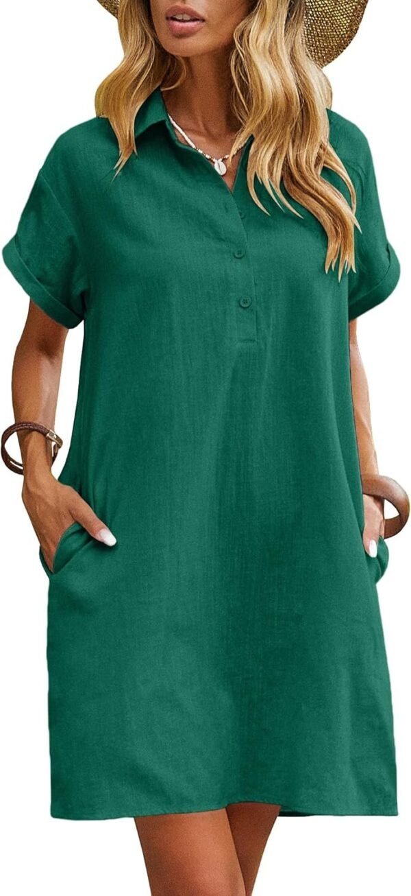 Connecteri  Womens Cotton Shirt Dress Summer Casual Short Sleeve Button Down Beach Cover Up Shirts with Pockets