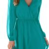 Connecteri  Women's Floral Print Chiffon A-Line Mini Dress Long Peasant Sleeves
