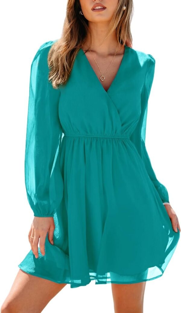 Connecteri  Women's Floral Print Chiffon A-Line Mini Dress Long Peasant Sleeves