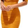 Connecteri  Womens Summer Off The Shoulder Ruched Bodycon Dresses Sleeveless Fitted Party Club Midi