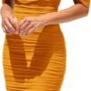 Connecteri?Womens Summer Off The Shoulder Ruched Bodycon Dresses Sleeveless Fitted Party Club Midi