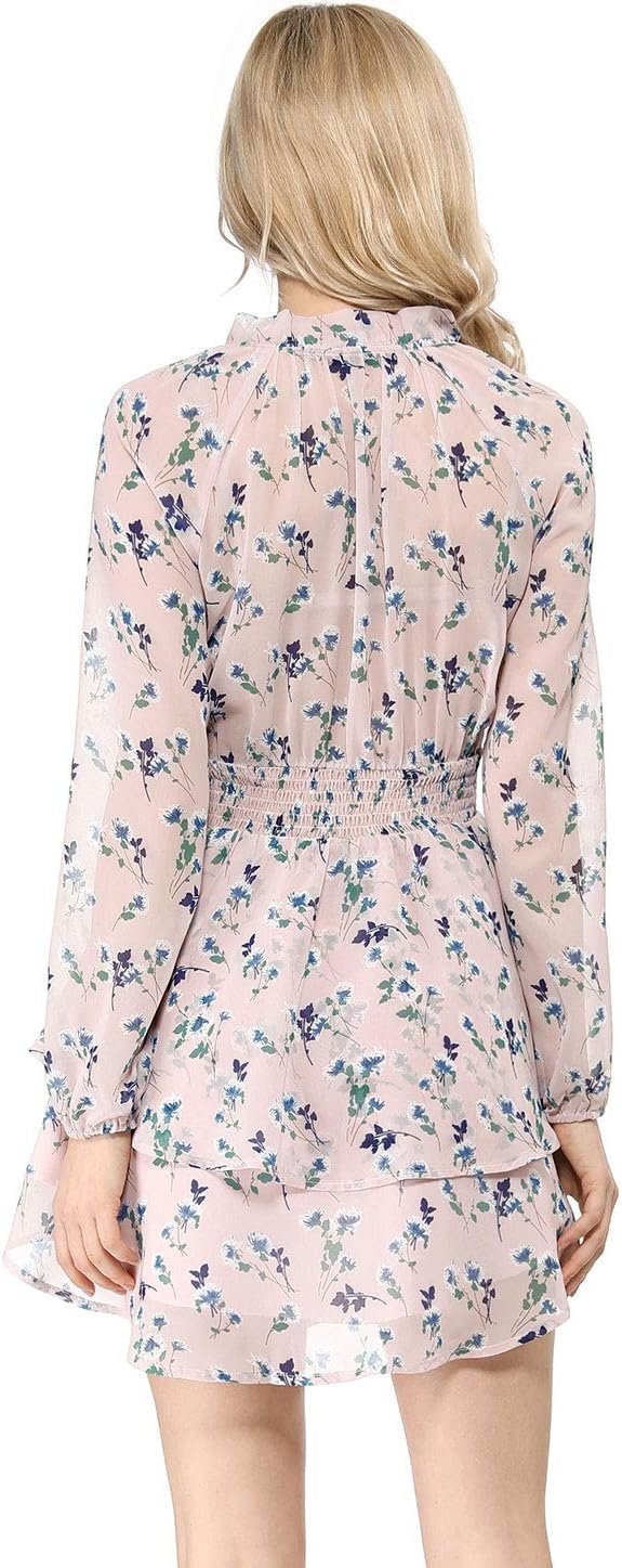 Connecteri  K Women's Ruffled Floral Smocked Waist Layered Tiered Chiffon Dress