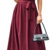 Connecteri  KARIN Women's 2024 Satin Midi Dress Summer Cap Sleeve Cowl Neck Belted Slit Elegant A-Line Flowy Dress with Pockets