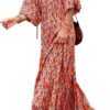 Connecteri  Womens Loose Fit Casual Summer V Neck Half Sleeve Bohemian Geometric Pattern Maxi Long Dresses