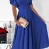 Connecteri?Womens 2024 Summer Midi Dress Ruffle Cap Sleeve V Neck Swing A Line Cocktail Party Dresses