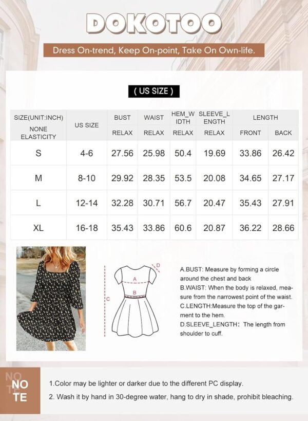 Connecteri  Womens Summer Dresses 2024 Boho Floral Square Neck Smocked 3/4 Sleeve Casual A-Line Swing Mini Babydoll Dress