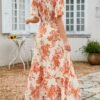 Connecteri Women's 2024 Summer Casual Floral Print Short Flutter Sleeve Crew Neck Smocked High Waist Flowy Maxi Dress