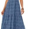 Connecteri Women's 2024 Summer Casual Floral Print Short Flutter Sleeve Crew Neck Smocked High Waist Flowy Maxi Dress