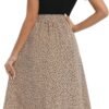 Connecteri  Summer Dresses for Women 2024 Short Sleeve Elastic Waist Casual Dresses Ribbed Floral Work Midi Dress with Pockets