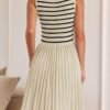 Connecteri Women's Summer Sleeveless Mini Dress 2024 Square Neck Striped Knit A Line Pleated Tank Dresses