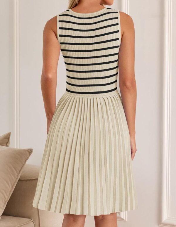Connecteri Women's Summer Sleeveless Mini Dress 2024 Square Neck Striped Knit A Line Pleated Tank Dresses