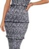 Connecteri  Womens Floral Summer One Shoulder Strappy Tiered Ruffle Midi Bodycon Dresses