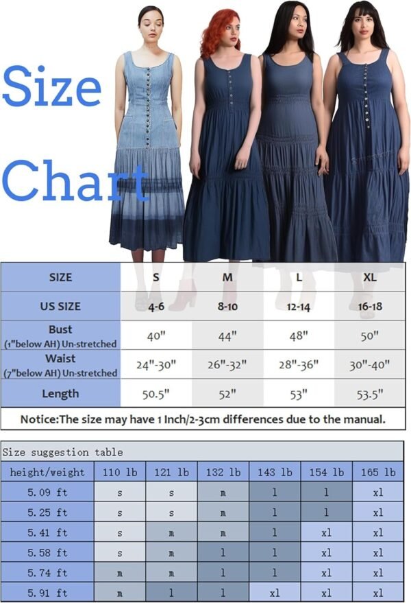 Connecteri  Women's Maxi Dress Sleeveless Denim Long Summer A-line Casual Blue Cotton Boho Flowy Sundresses for Women