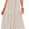 Connecteri Women's 2024 Summer Casual Floral Print Short Flutter Sleeve Crew Neck Smocked High Waist Flowy Maxi Dress