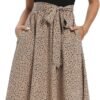 Connecteri  Summer Dresses for Women 2024 Short Sleeve Elastic Waist Casual Dresses Ribbed Floral Work Midi Dress with Pockets
