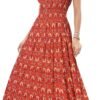Connecteri  Women's 2024 Summer Short Sleeves Boho Floral Print Tiered Casual Flowy Long Maxi Dress