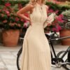 Connecteri?Womens Midi Summer V Neck Swiss Dot Ruffle Sleeveless A Line Beach Sun Dress