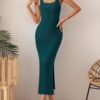 Connecteri Womens Summer Casual Square Neck Bodycon Midi Dresses 2024 Spring Sleeveless Side Slit Knit Beach Vacation Long Dress