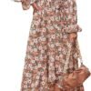 Connecteri  Women Long Sleeve Wrap Maxi Dress V Neck Boho Floral High Waist Flowy Ruffle 2024 Spring Summer Dresses with Belt