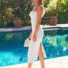 Connecteri  Knitted Dresses Twisted Front Bodycon Dress with Back Slit