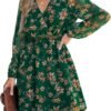 Connecteri  Women's Floral Print Chiffon A-Line Mini Dress Long Peasant Sleeves