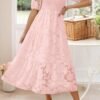 Connecteri Women's 2024 Summer Short Puff Sleeve Crewneck Smocked Floral Lace Flowy A Line Tiered Maxi Dresses