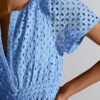 Connecteri  Womens 2024 Summer Short Dress V Neck Short Sleeve A Line Hollow Out Lace Ruffle Cute Casual Beach Party Dresses