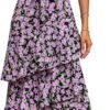 Connecteri?Womens Summer Floral One Shoulder Tiered Ruffle Flowy Midi Beach Boho Dress