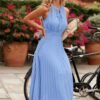 Connecteri?Womens Midi Summer V Neck Swiss Dot Ruffle Sleeveless A Line Beach Sun Dress