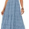 Connecteri Women's 2024 Summer Casual Floral Print Short Flutter Sleeve Crew Neck Smocked High Waist Flowy Maxi Dress