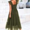 Connecteri?Womens 2024 Summer Casual Sleeveless Smocked Ruffle Tulle Flowy Beach Sundress
