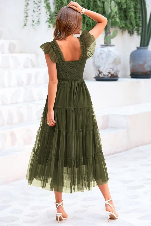 Connecteri?Womens 2024 Summer Casual Sleeveless Smocked Ruffle Tulle Flowy Beach Sundress