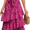 Connecteri?Womens Summer Floral One Shoulder Tiered Ruffle Flowy Midi Beach Boho Dress