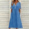 Womens Bohemian Maxi Long Dress Trendy Boho Dresses V Neck Beach Vacation Dress Casual Beachy Outfits with Pockets