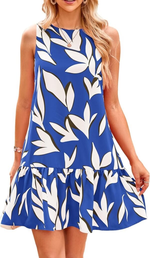 Connecteri  Women's 2024 Summer Floral Mini Dress Sleeveless Cut Out Backless Ruffle Boho Beach Vacation Short Sundresses