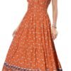 Connecteri  Women's 2024 Summer Short Sleeves Boho Floral Print Tiered Casual Flowy Long Maxi Dress