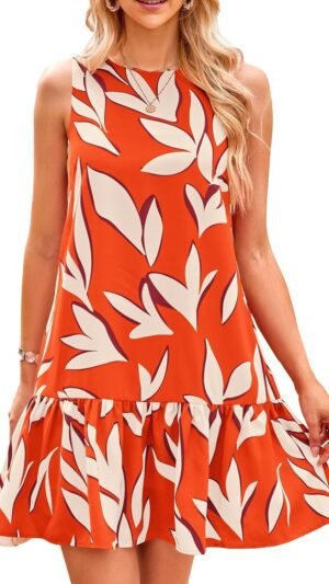 Connecteri  Women's 2024 Summer Floral Mini Dress Sleeveless Cut Out Backless Ruffle Boho Beach Vacation Short Sundresses