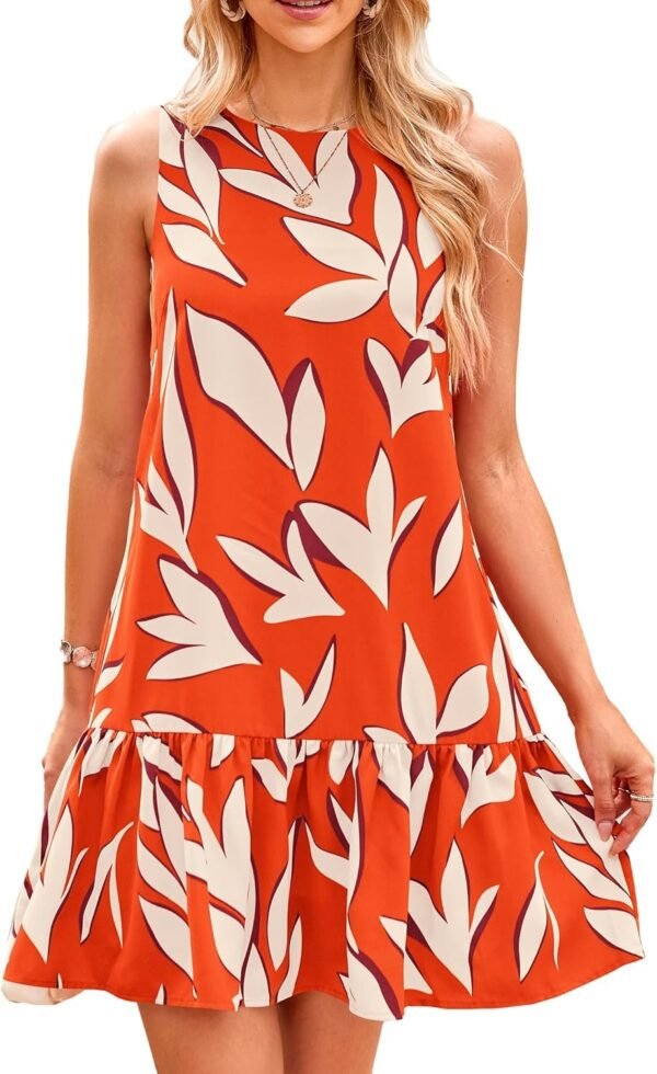 Connecteri  Women's 2024 Summer Floral Mini Dress Sleeveless Cut Out Backless Ruffle Boho Beach Vacation Short Sundresses
