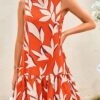 Connecteri  Women's 2024 Summer Floral Mini Dress Sleeveless Cut Out Backless Ruffle Boho Beach Vacation Short Sundresses