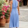 Connecteri?Womens Midi Summer V Neck Swiss Dot Ruffle Sleeveless A Line Beach Sun Dress