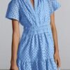 Connecteri  Womens 2024 Summer Short Dress V Neck Short Sleeve A Line Hollow Out Lace Ruffle Cute Casual Beach Party Dresses