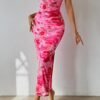 Connecteri  Women's Summer Maxi Bodycon Dresses Strapless Tube Top Printed Long Party Club Slit Dress