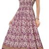 Connecteri  Women's 2024 Summer Short Sleeves Boho Floral Print Tiered Casual Flowy Long Maxi Dress