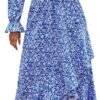Connecteri  Women Long Sleeve Wrap Maxi Dress V Neck Boho Floral High Waist Flowy Ruffle 2024 Spring Summer Dresses with Belt