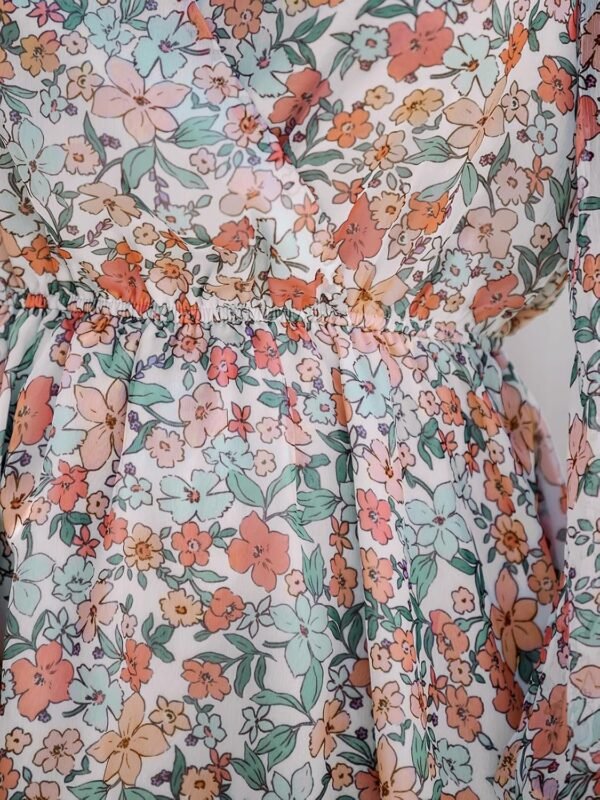 Connecteri  Women's Floral Print Chiffon A-Line Mini Dress Long Peasant Sleeves